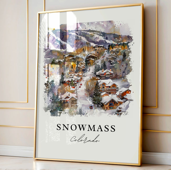 Snowmass Colorado Wall Art, Snowmass Print, Pitkin County Watercolor Art, Snowmass Gift,