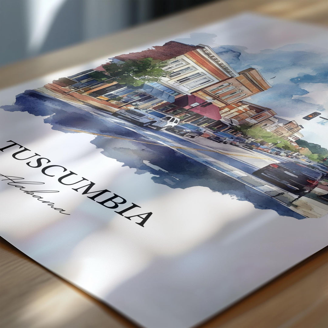 Tuscumbia AL Wall Art, Colbert County AL Print, Alabama Watercolor Art, Tuscumbia Gift, Travel Print, Travel Poster, Housewarming Gift
