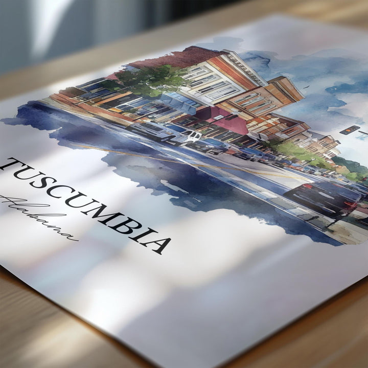 Tuscumbia AL Wall Art, Colbert County AL Print, Alabama Watercolor Art, Tuscumbia Gift, Travel Print, Travel Poster, Housewarming Gift