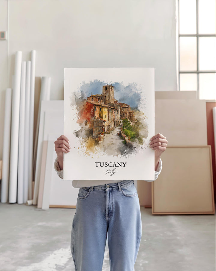 Tuscany Italy Wall Art, Tuscany Print, Tuscany Watercolor Art, Tuscany Italy Gift, Italy Travel Print, Travel Poster, Housewarming Gift