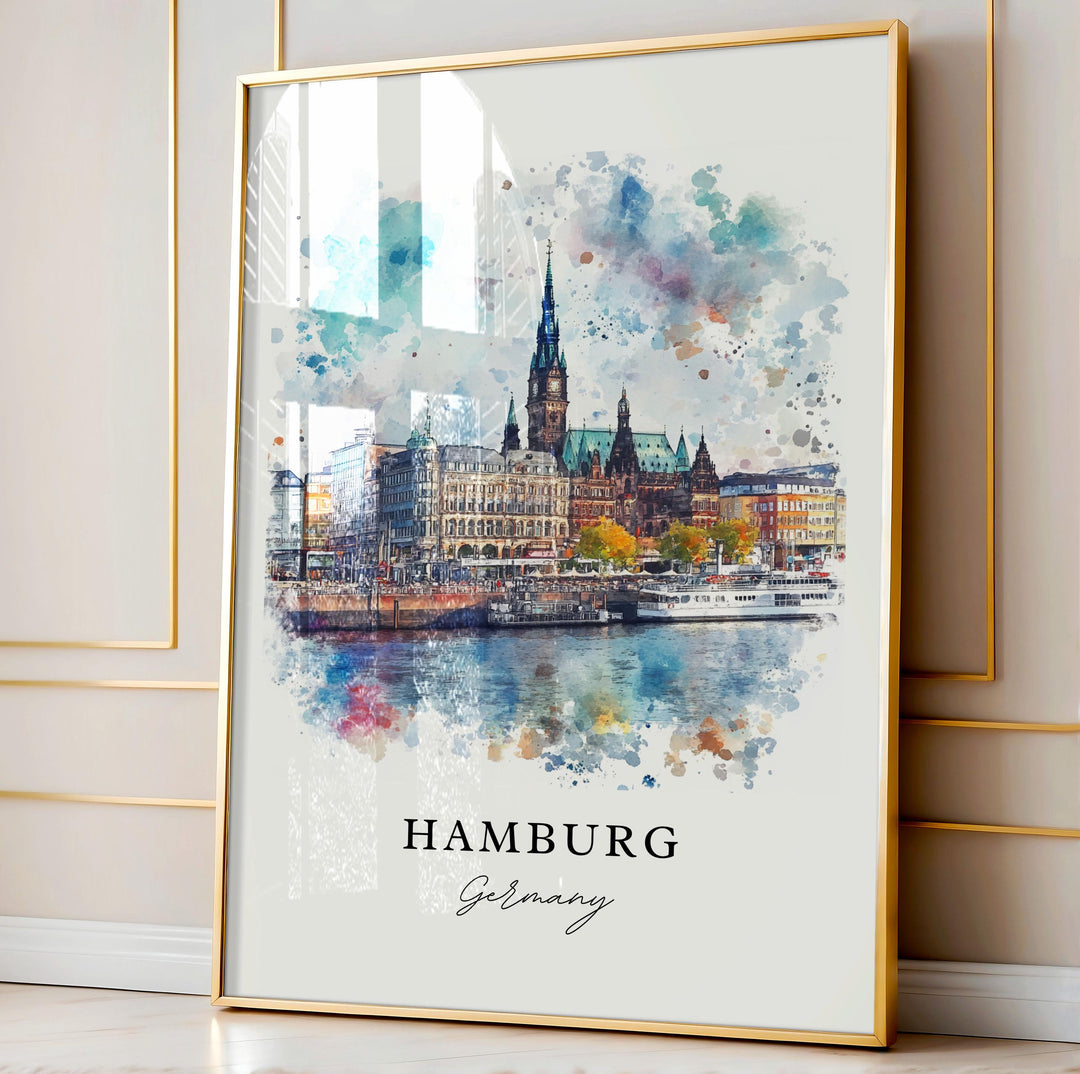 Hamburg Wall Art, Hamburg Germany Print, Hamburg Watercolor Art, Hamburg Germany Gift,