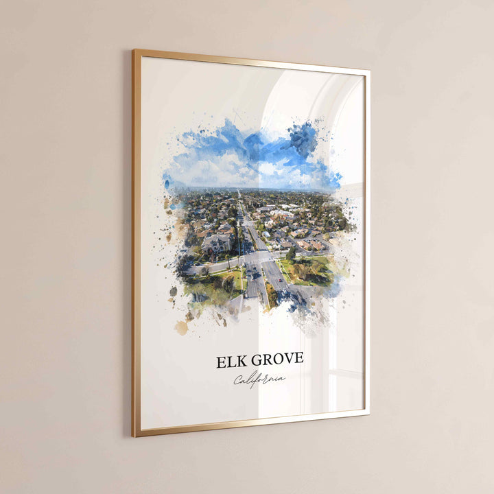 Elk Grove CA Wall Art, Elk Grove Print, California Watercolor Art, Elk Grove Gift, Travel Print, Travel Poster, Housewarming Gift