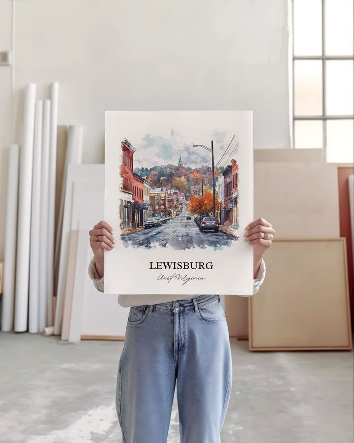 Lewisburg WV Wall Art, Lewisburg Print, West Virginia Watercolor, Lewisburg WV Gift, Travel Print, Travel Poster, Housewarming Gift
