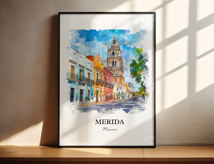 Merida Mexico Wall Art, Yucatán MX Print, Mexico Watercolor Art, Merida Gift, Travel Print, Travel Poster, Housewarming Gift