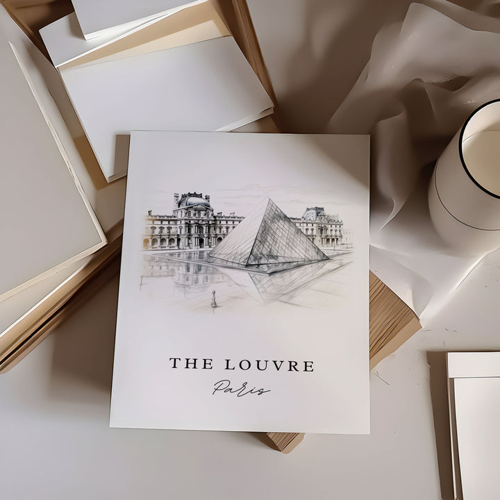 The Louvre wall art - Paris, Louvre Sketch Design Art, The Louvre Paris Wedding gift, Birthday present, Custom Text, Perfect Gift