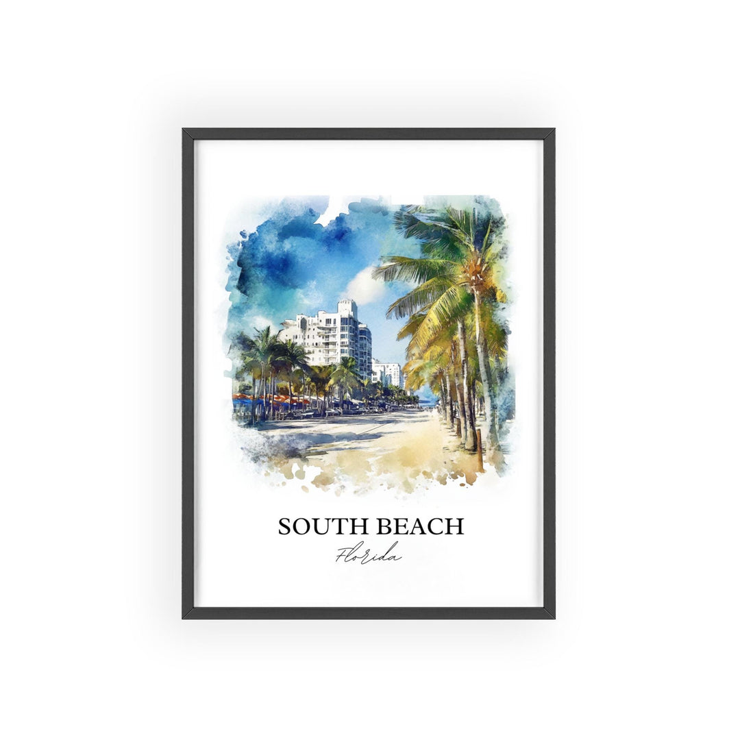 South Beach Wall Art, South Beach Print, Miami Watercolor Art, Miami Beach Gift, Travel Print, Travel Poster, Housewarming Gift