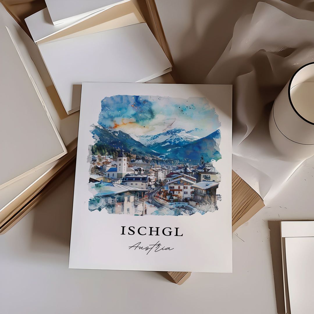 Ischgl Austria Art, Ischgl Austria Print, Paznaun Valley Watercolor Art, Ischgl Austria Gift,