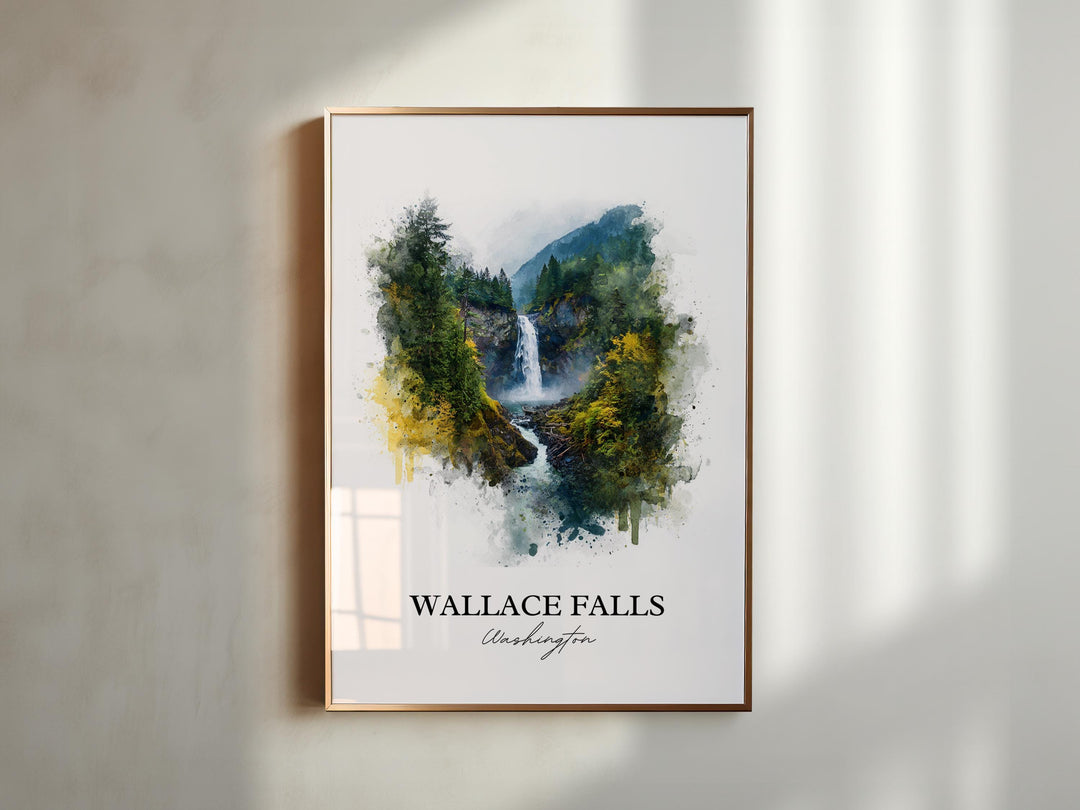 Wallace Falls Wall Art, Wallace Falls Print, Washington St Watercolor, Wallace Falls Gift, Travel Print, Travel Poster, Housewarming Gift