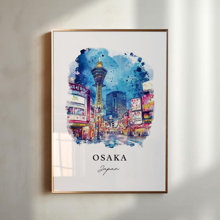 Osaka Wall Art, Osaka Japan Print, Osaka Watercolor Art, Osaka Gift, Honshu