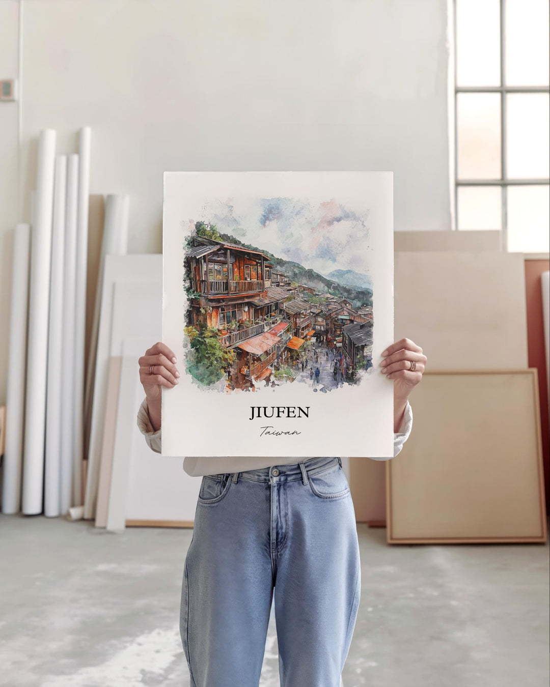 Jiufen Taiwan Wall Art, Jiufen Taiwan Print, Taiwan Watercolor Art, Jiufen Gift, Travel Print, Travel Poster, Housewarming Gift