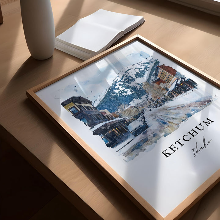 Ketchum ID Wall Art, Ketchum Print, Ketchum Watercolor Art, Blaine County Idaho Gift, Ketchum