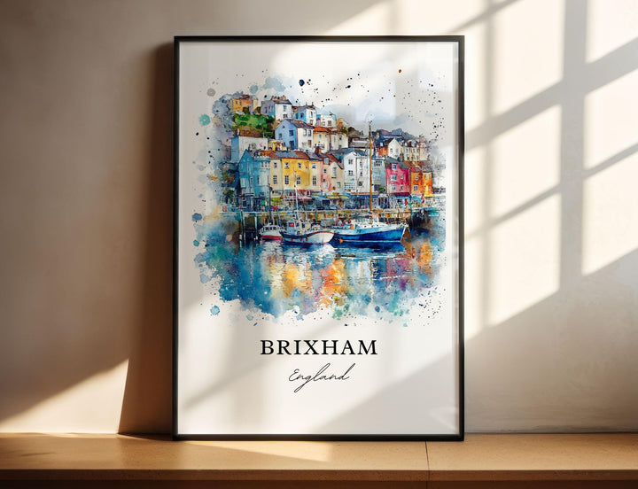 Brixham Wall Art, Devon England Print, Torbay Watercolor Art, Brixham Gift, Travel Print, Travel Poster, Housewarming Gift
