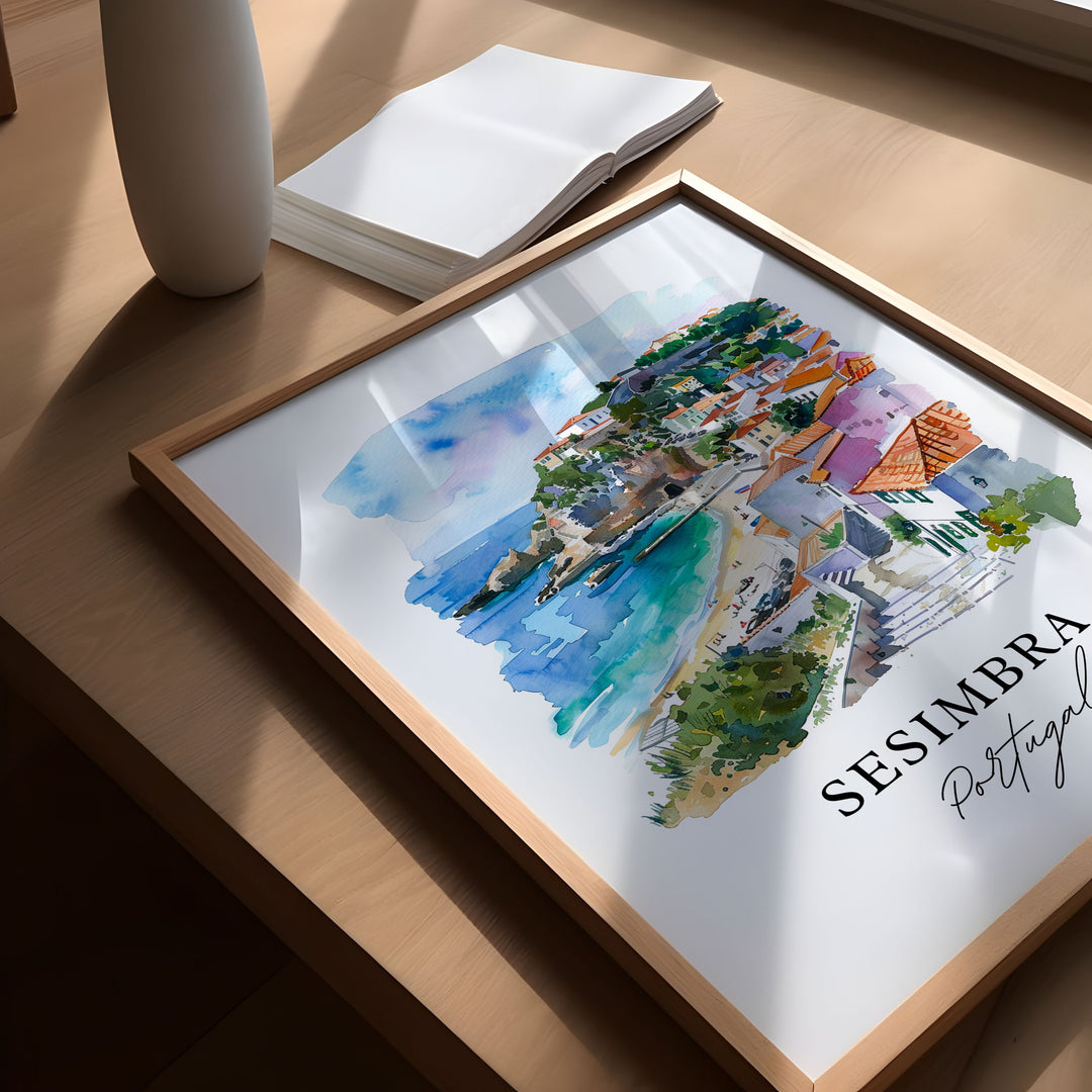 Sesimbra Portugal Art, Sesimbra Setúbal Print, Sesimbra Watercolor, Sesimbra Portugal Gift,