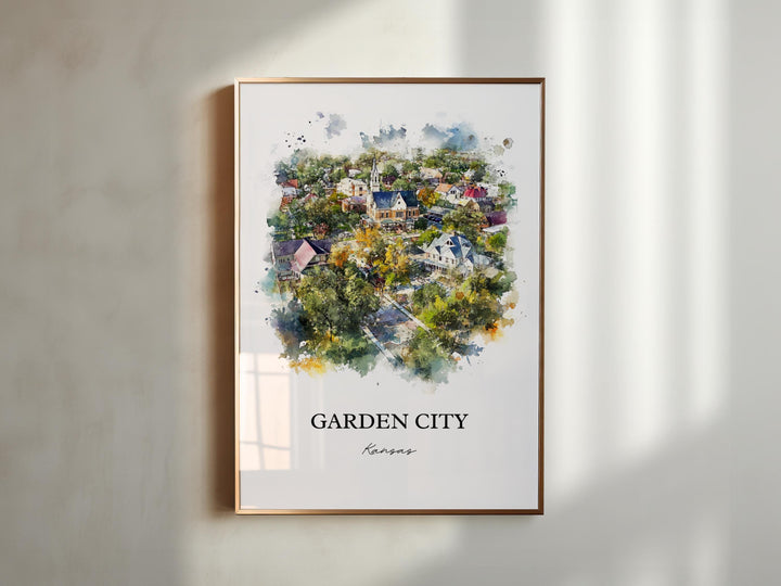 Garden City KS Wall Art, Finney County Print, Kansas Watercolor Art, Garden City Gift, Travel Print, Travel Poster, Housewarming Gift