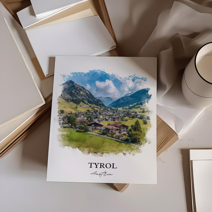 Tyrol Wall Art, Tyrol Austria Print, Austria Watercolor Art, Austria Gift, Tyrol Austria Travel Print, Travel Poster, Housewarming Gift