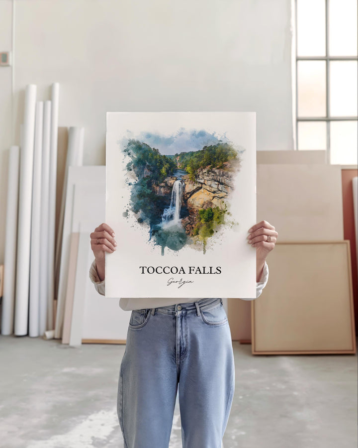 Toccoa Falls Wall Art, Stephens County Print, Georgia Watercolor Art, Toccoa Falls Gift, Travel Print, Travel Poster, Housewarming Gift