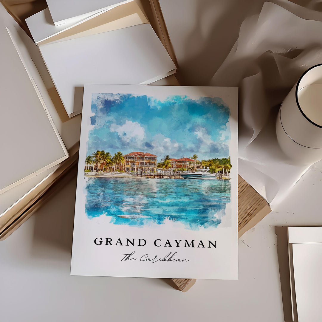 Grand Cayman Art, Cayman Islands Print, Cayman Islands Watercolor, Georgetown Cayman Gift,