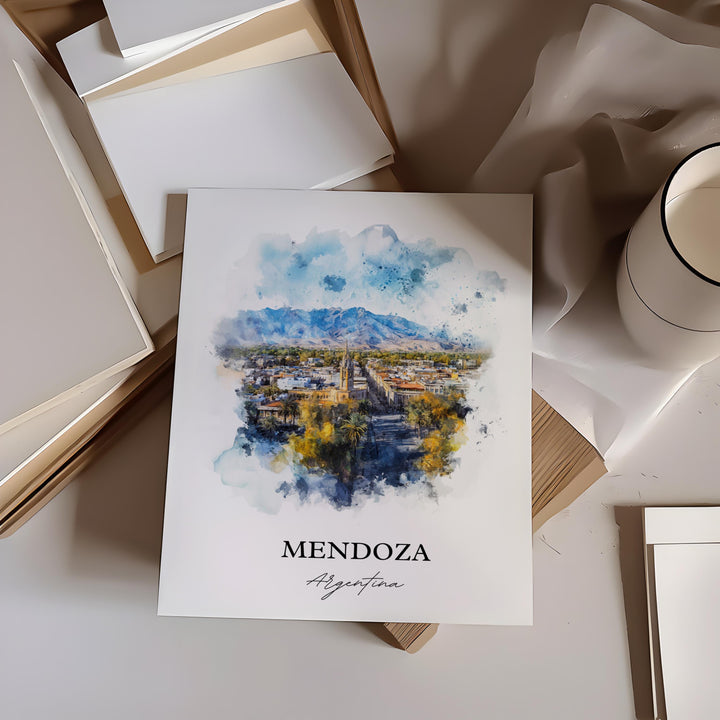 Mendoza Argentina Wall Art, Mendoza Print, Argentina Watercolor Art, Mendoza Gift, Travel Print, Travel Poster, Housewarming Gift