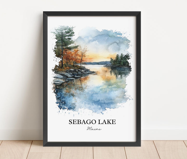 Sebago Lake Wall Art, Casco Maine Print, Maine Watercolor Art, Sebago Lake Gift, Travel Print, Travel Poster, Housewarming Gift