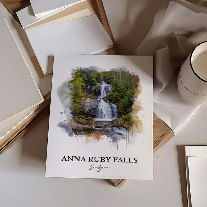 Anna Ruby Falls Art, Chattahoochee Print, Georgia Watercolor Art, Anna Ruby Falls Gift, Travel Print, Travel Poster, Housewarming Gift