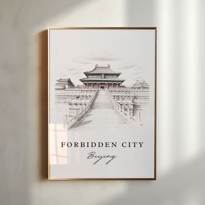 The Forbidden City China art - Beijing, Forbidden City sketch art, Beijing Wedding gift, Birthday present, Custom Text, Perfect Gift