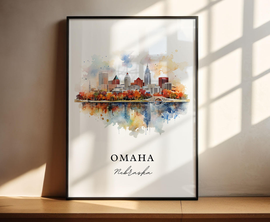 Omaha NE wall art - Nebraska, Omaha poster, Omaha Nebraska Cityscape Wedding gift, Birthday present, Custom Text, Personalized Gift