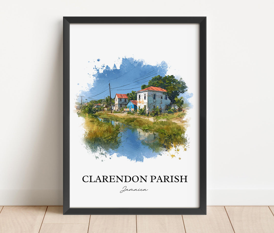 Clarendon Jamaica Wall Art, Clarendon Parish Print, Jamaica Watercolor, Jamaica Gift, Jamaica Travel Print, Travel Poster, Housewarming Gift