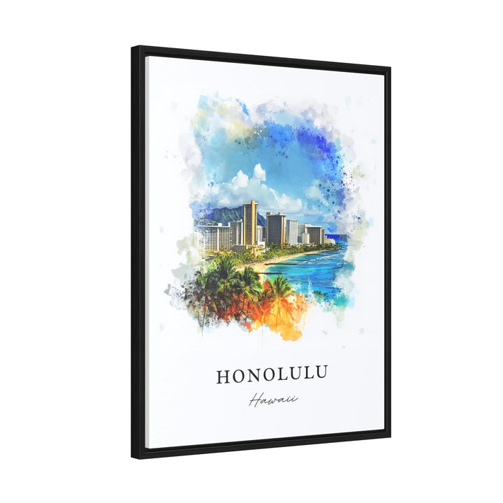 Honolulu Wall Art, Honolulu Skyline Print, Honolulu HI Watercolor Art, Honolulu Hawaii Gift,