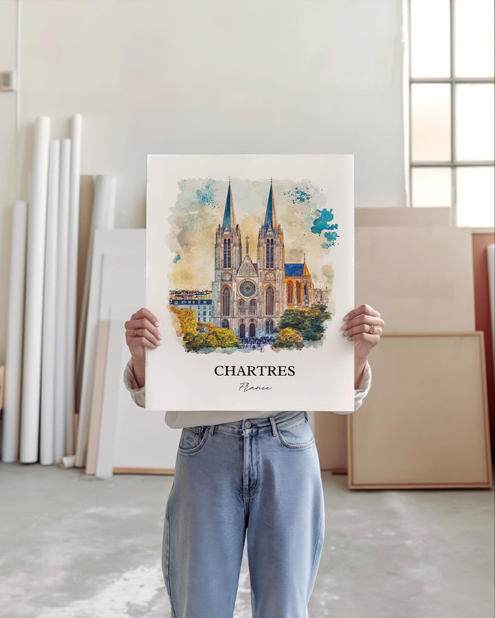 Chartres Wall Art, Chartres Print, France Watercolor Art, Chartres France Gift, Travel Print, Travel Poster, Housewarming Gift