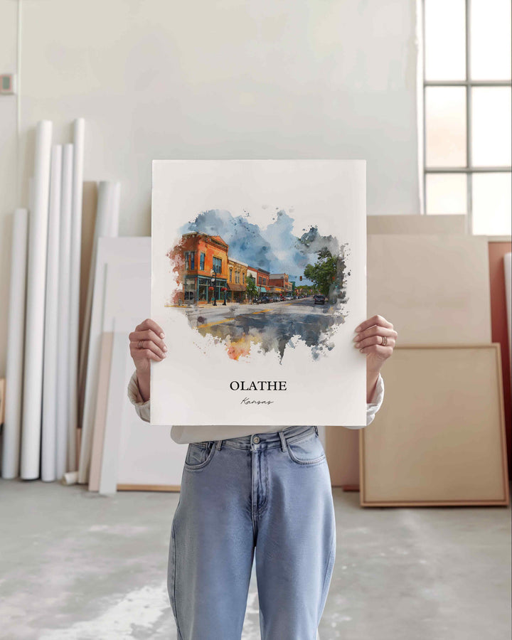 Olathe, Kansas Wall Art, Olathe Print, Olathe KS Watercolor Art, Olathe Gift, Travel Print, Travel Poster, Housewarming Gift