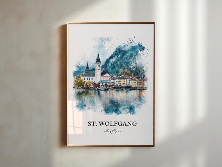 St. Wolfgang Wall Art, Lake Wolfgang Print, Asutria Watercolor Art, St. Wolfgang Gift, Travel Print, Travel Poster, Housewarming Gift