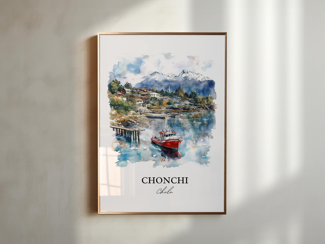Chonchi Chile Wall Art, Chonchi Chile Print, Chile Watercolor Art, Chonchi Chile Gift, Travel Print, Travel Poster, Housewarming Gift