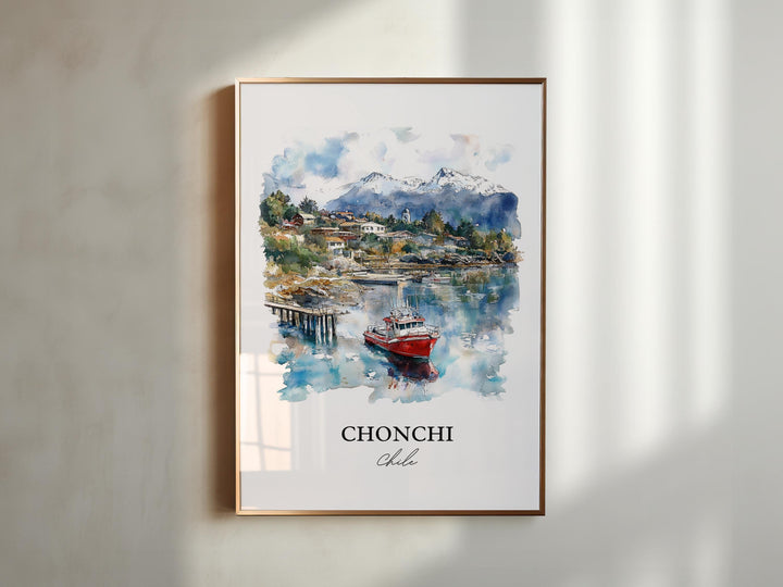 Chonchi Chile Wall Art, Chonchi Chile Print, Chile Watercolor Art, Chonchi Chile Gift, Travel Print, Travel Poster, Housewarming Gift