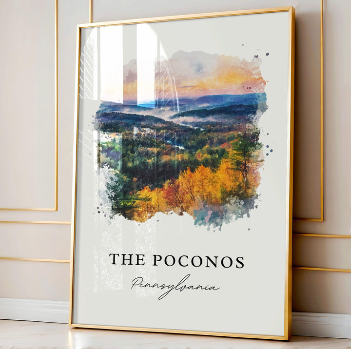 Poconos Wall Art, Poconos PA Print, Pocono Mountains Watercolor, Poconos Pennsylvania Gift,