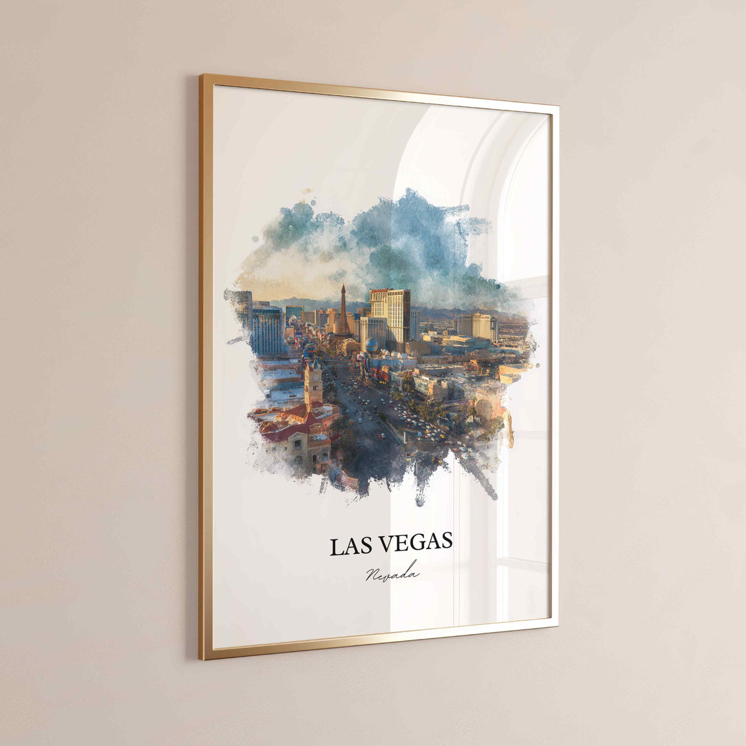 Las Vegas, Nevada Wall Art, Vegas Print, Vegas Watercolor Art, Las Vegas Skyline Gift, Travel Print, Travel Poster, Housewarming Gift