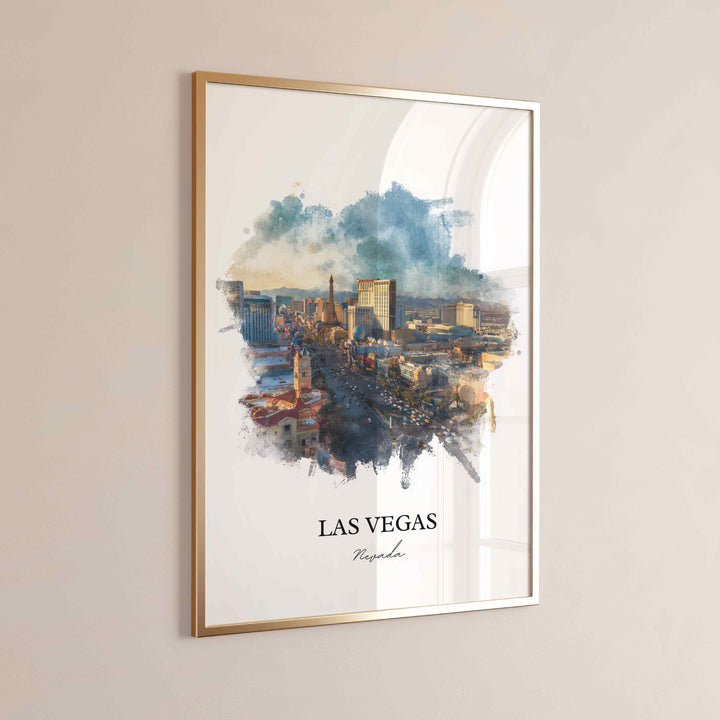 Las Vegas, Nevada Wall Art, Vegas Print, Vegas Watercolor Art, Las Vegas Skyline Gift, Travel Print, Travel Poster, Housewarming Gift