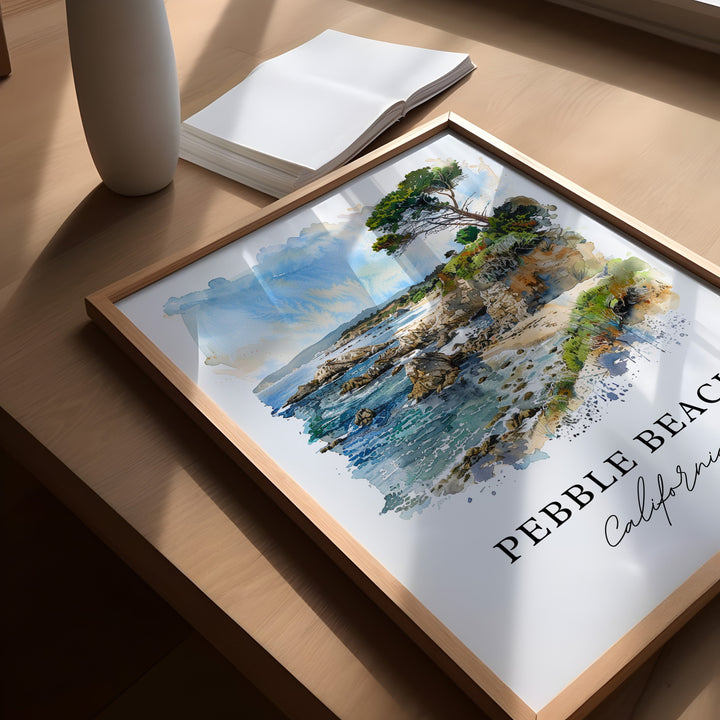 Pebble Beach Wall Art, Pebble Beach CA Print, Monterey CA Watercolor, Pebble Beach Gift,