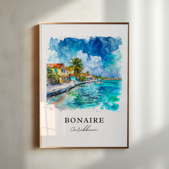 Bonaire Caribbean Wall Art, Bonaire Print, Bonaire Watercolor Art, Bonaire Caribbean Gift, Travel Poster, Housewarming Gift