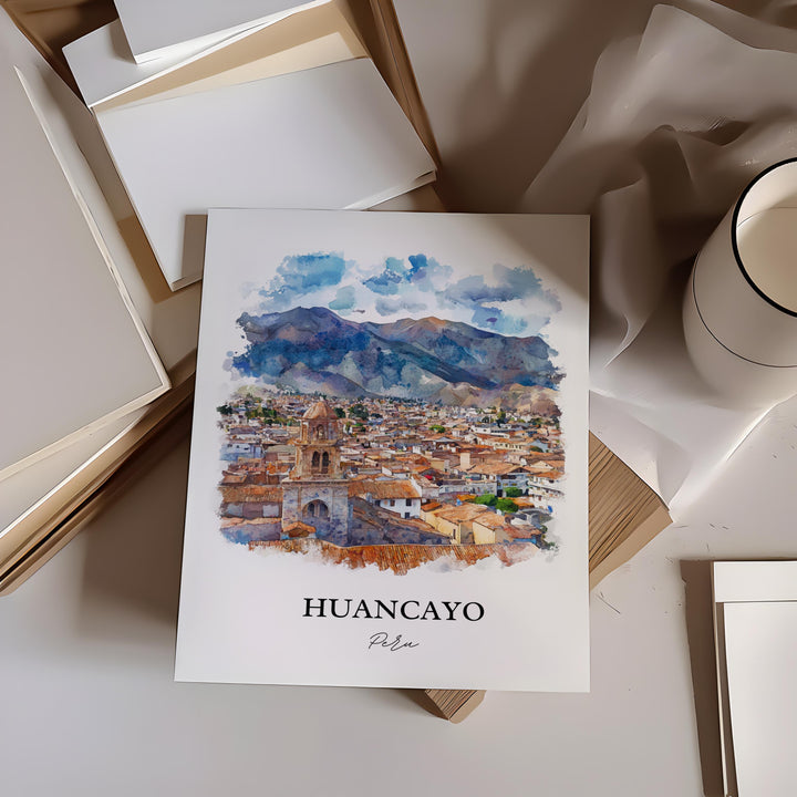Huancayo Wall Art, Huancayo Peru Print, Peru Watercolor Art, Huancayo Gift, Travel Print, Travel Poster, Housewarming Gift