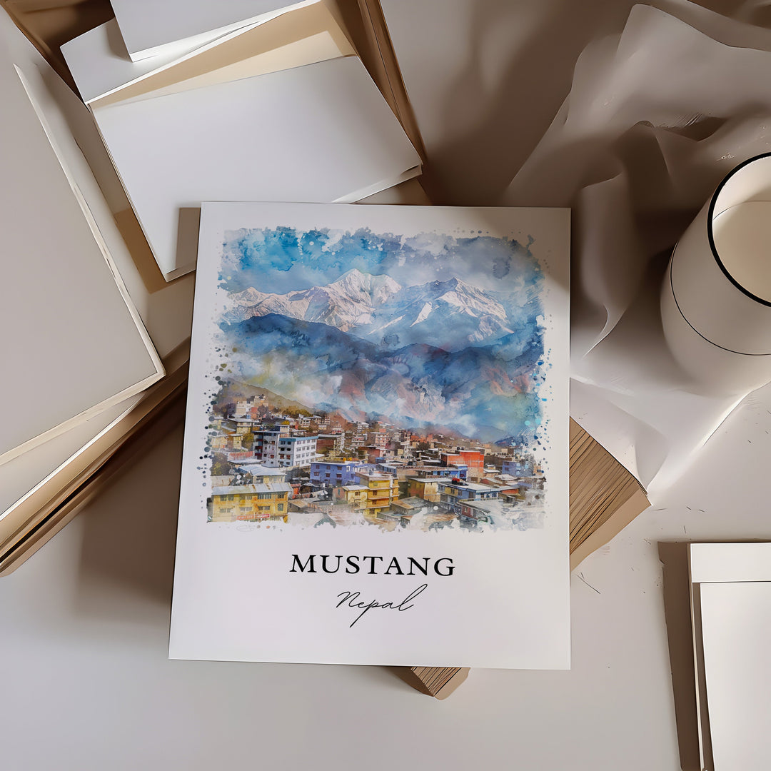 Mustang Nepal Wall Art, Mustang District Print, Nepal Watercolor, Gandaki Province Gift,