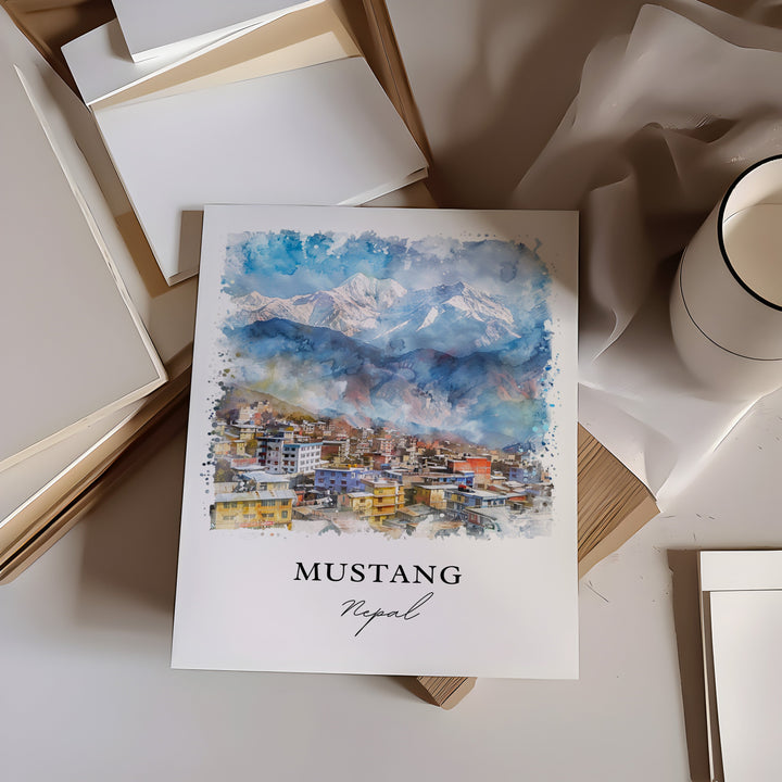 Mustang Nepal Wall Art, Mustang District Print, Nepal Watercolor, Gandaki Province Gift,