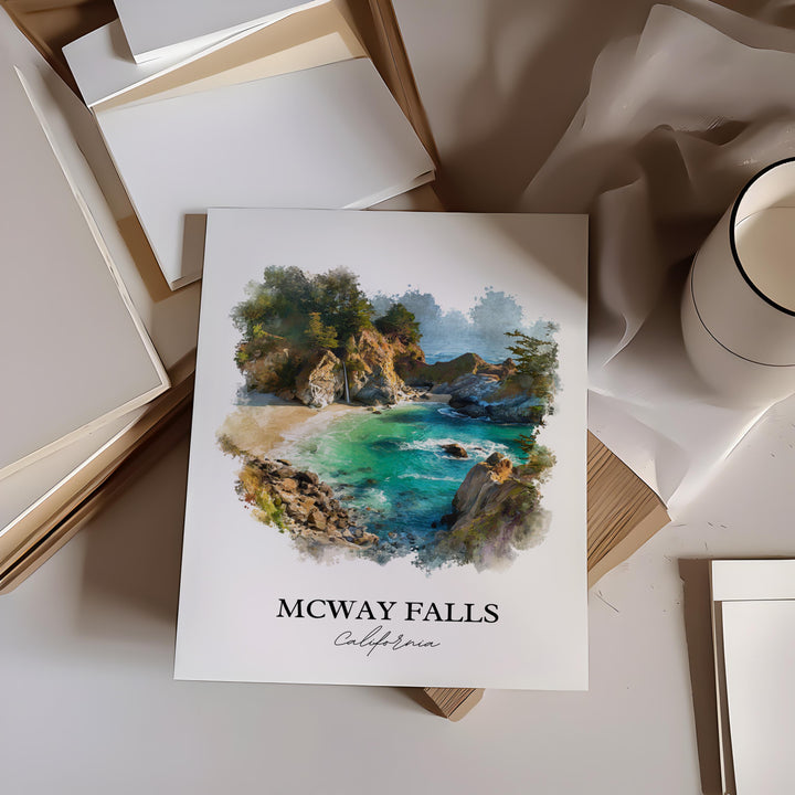 Mcway Falls Wall Art, Big Sur Print, California Watercolor Art, Mcway Falls Gift, Travel Print, Travel Poster, Housewarming Gift