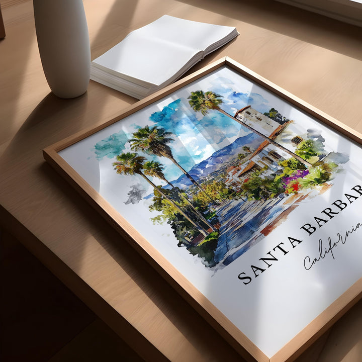 Santa Barbara Wall Art, Santa Barbara Print, Santa Barbara Watercolor Art, SoCal Gift,