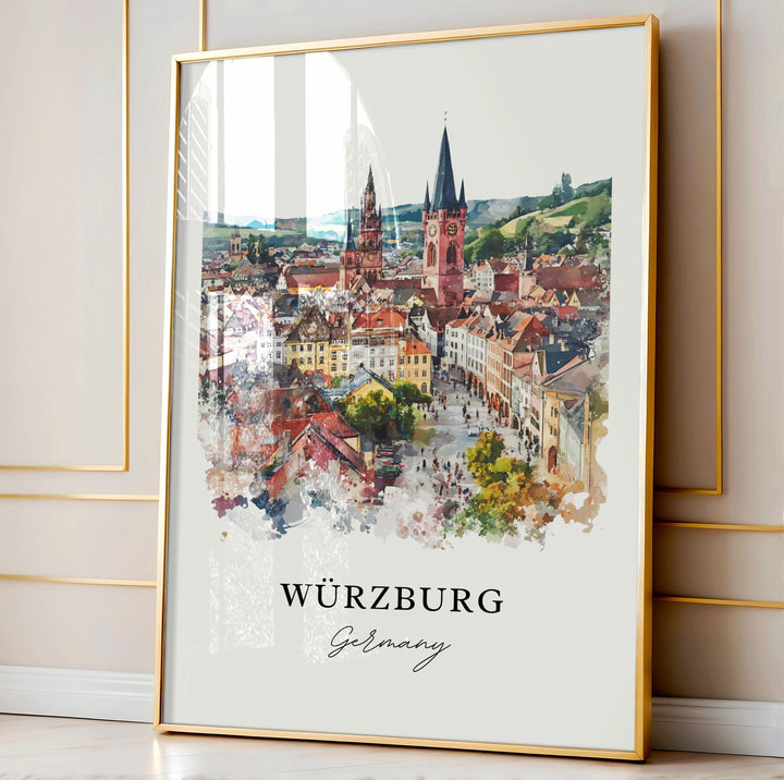 Wurzburg Wall Art, Wurzburg Germany Print, Bavaria Watercolor Art, Wurzburg City Gift,