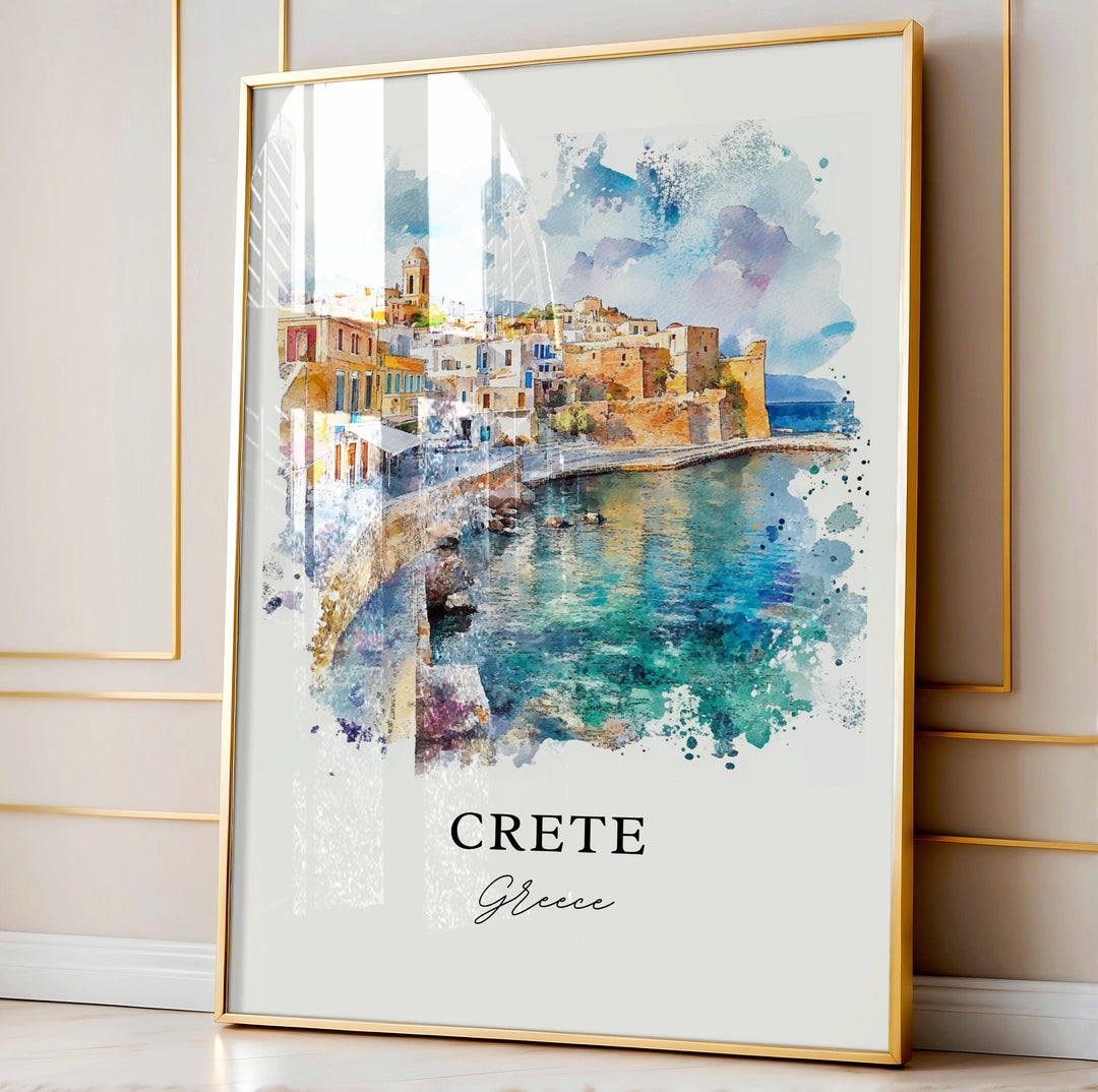 Crete Wall Art, Crete Greece Print, Crete Island Watercolor Art, Crete Greece Gift, Travel Print, Travel Poster, Housewarming Gift