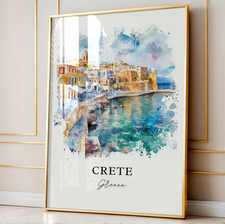 Crete Wall Art, Crete Greece Print, Crete Island Watercolor Art, Crete Greece Gift, Travel Print, Travel Poster, Housewarming Gift