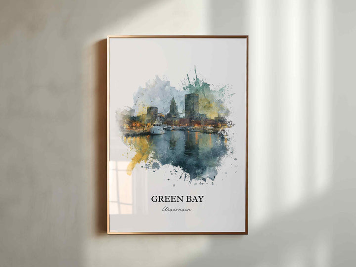 Green Bay WI Wall Art, Green Bay Print, Green Bay Watercolor Art, Green Bay Wisconsin Gift, Travel Print, Travel Poster, Housewarming Gift