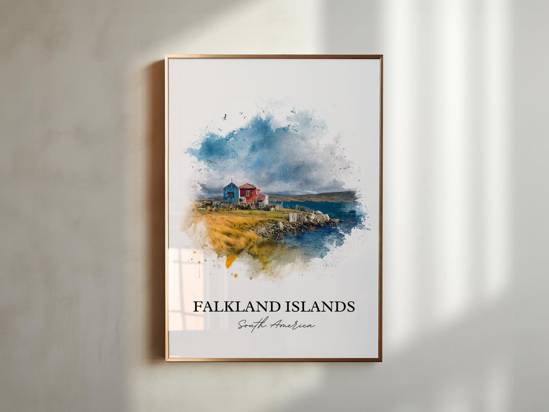 Falkland Islands Art, Islas Malvinas Print, Falkland Watercolor Art, Falkland Islands Gift, Travel Print, Travel Poster, Housewarming Gift