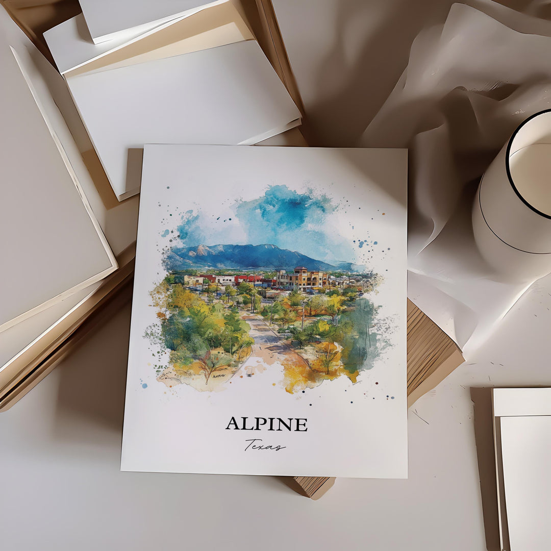 Alpine Texas Wall Art, Brewster County Print, Texas Watercolor Art, Alpine Texas Gift, Travel Print, Travel Poster, Housewarming Gift