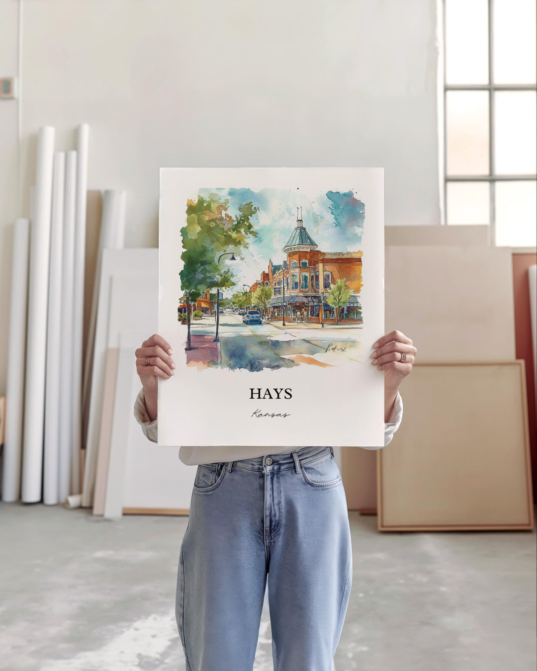 Hays Kansas Wall Art, Ellis County Print, Kansas Watercolor Art, Hays KS Gift, Travel Print, Travel Poster, Housewarming Gift